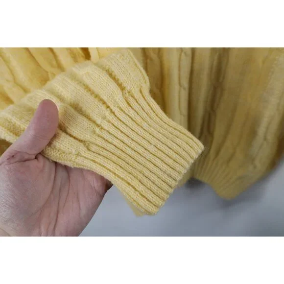 Vtg 70s Streetwear Mens Large Blank Chunky Cable Knit V-Neck Sweater Yellow USA - Picture 5 of 10